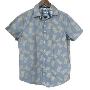 Huntington Beach Club Shirt Hawaiian Floral & Pineapple Button Down Size Small